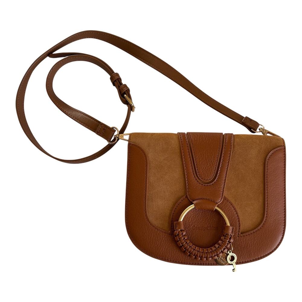 See by Chloé Leather Suede Hana Crossbody Saddle Bag Gold Ring Designer Purse